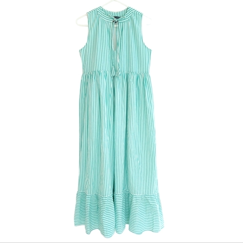 DUFFIELD Lane Teal Striped Midi Dress - Picture 2 of 11